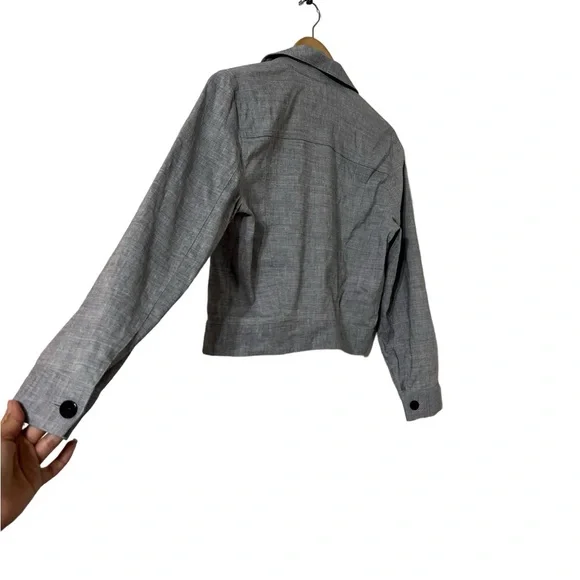 THEORY Melange Linen Eco Denim Sharkskin Gray Blazer Button Down Jacket Top